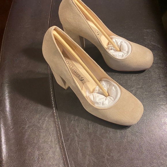 Boutique 9 Block Heel Suede Pumps (Oatmeal Color) - Picture 2 of 9